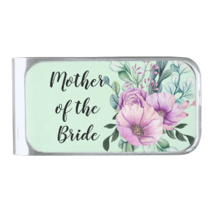 Create Own MOTHER of BRIDE GROOM Gift Named Floral Silver Finish Money Clip