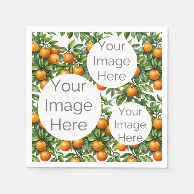 create own paper photo text template oranges napkins (Front)