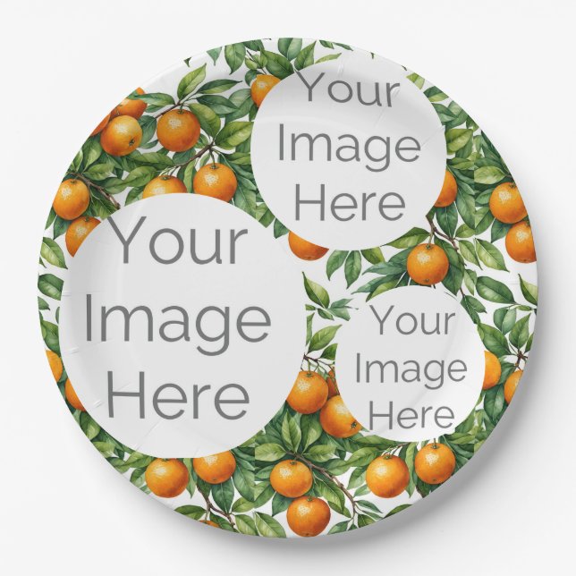 create own paper photo text template oranges paper plates (Front)