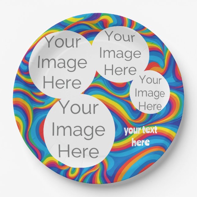 create own paper photo text template rainbow paper plates (Front)