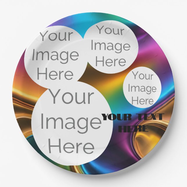create own paper photo text template rainbow plates (Front)