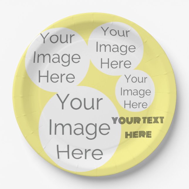 create own paper photo text template yellow paper plates (Front)