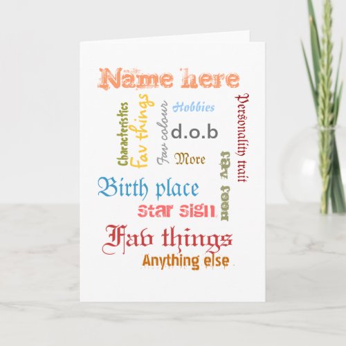 Create own personal word cloud card with template