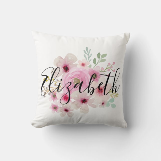 Create Own Personalized Named Girls Womans Floral Throw Pillow (Front)