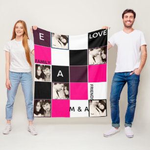 Create Own PHOTO Collage Blanket PINK Monogram