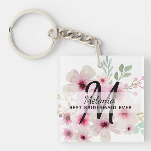 Create Own PINK BLUSH FLORAL BOHO BridalParty Gift Keychain