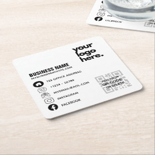 Create Own QR Code Business Logo Social Media ID Square Paper Coaster