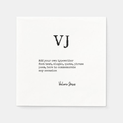 Create Own Typewriter Font Monogram Poem Quote Napkins