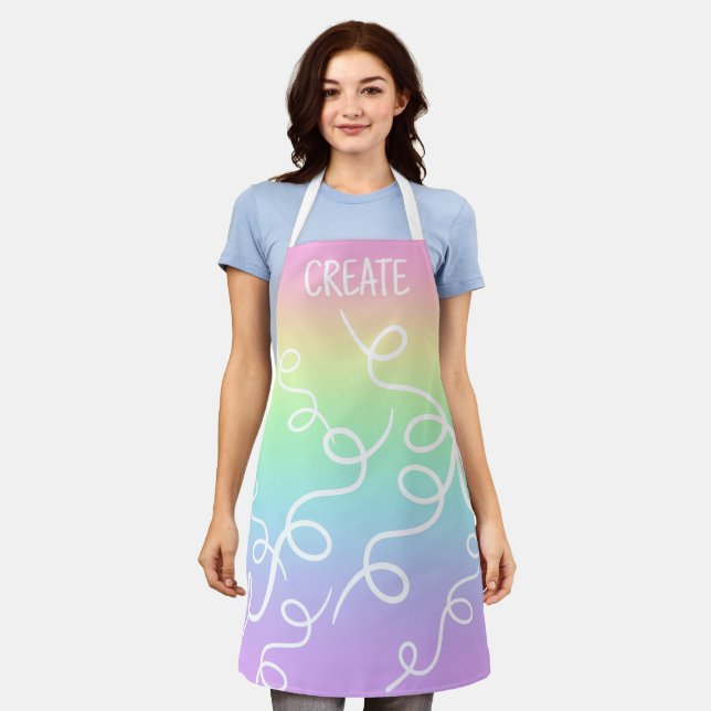 CREATE Pastel Rainbow Gradient Swirls Apron (Worn)