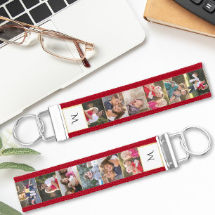 Create Personalized 12 Photo Collage Monogrammed Wrist Keychain