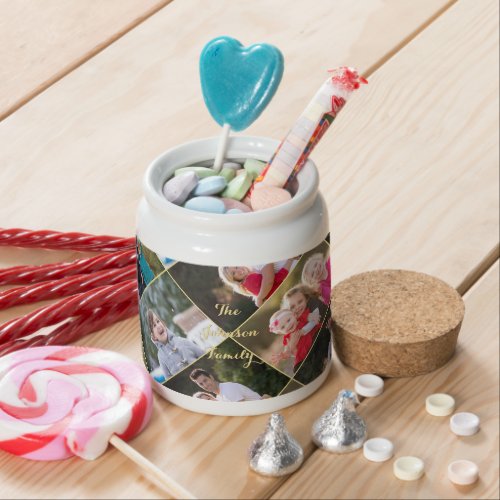 Create Personalized 8 Photo Collage Gold Monogram Candy Jar