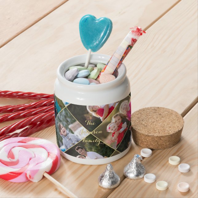 Create Personalized 8 Photo Collage Gold Monogram Candy Jar (In Situ)
