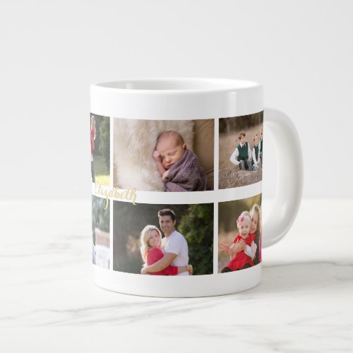 Create Personalized 8 Photo Collage Monogram Jumbo Giant Coffee Mug