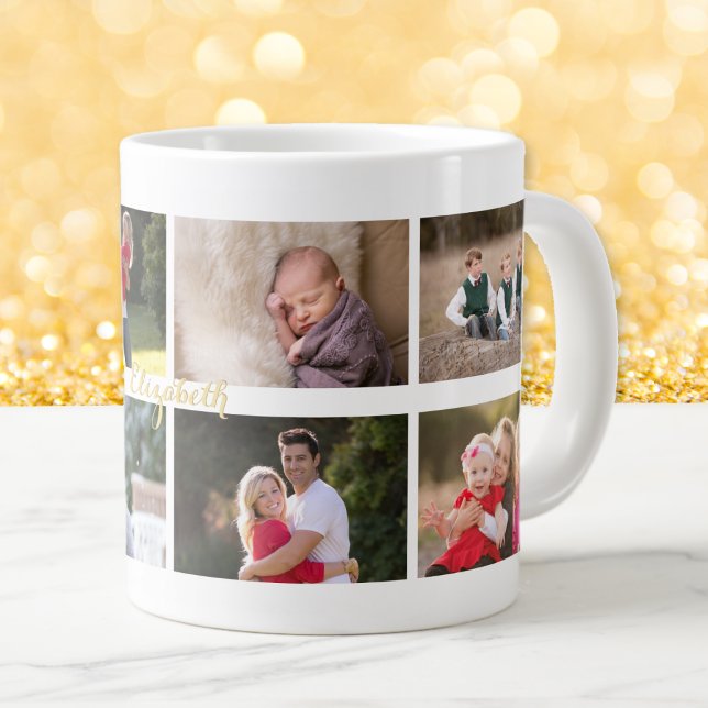 Create Personalized 8 Photo Collage Monogram Jumbo Giant Coffee Mug (Create Personalized 8 Photo Collage Monogram Jumbo Giant Coffee Mug)