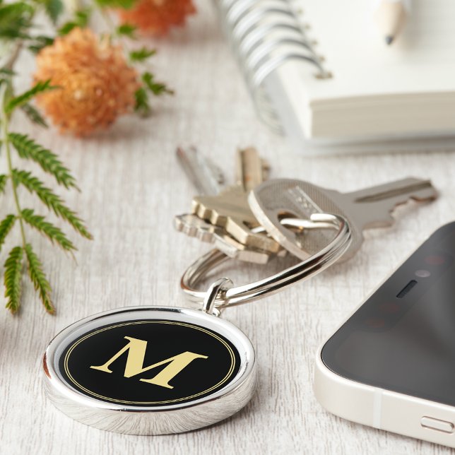 Create Personalized Black Gold Monogram Keychain (Create Personalized Black Gold Monogram Keychain)