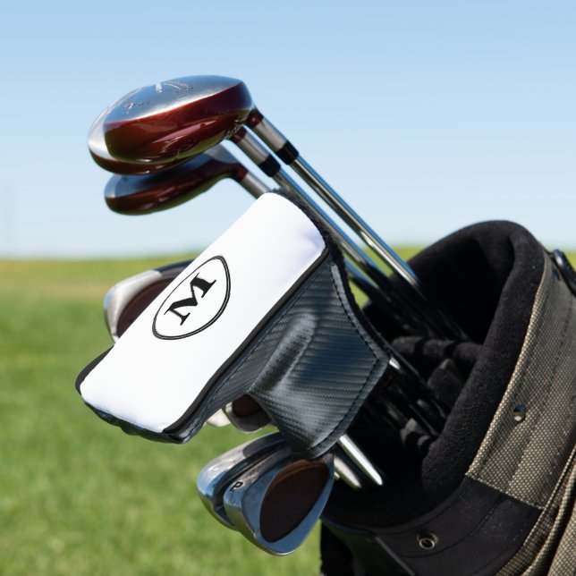 Create Personalized Black White Monogrammed Putter Golf Head Cover (In Situ)