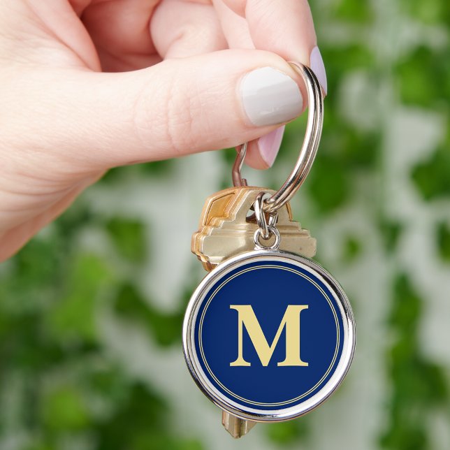 Create Personalized Blue Gold Monogram Keychain (Create Personalized Blue Gold Monogram Keychain)