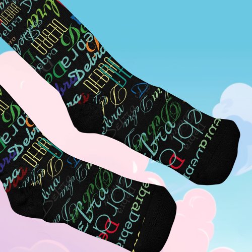 Create Personalized Colorful Name Typography Black Socks