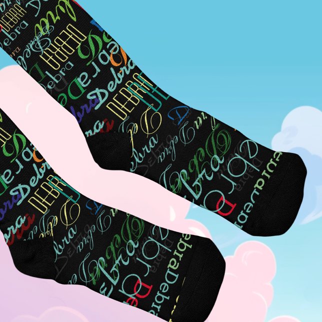 Create Personalized Colorful Name Typography Black Socks (Creator Uploaded)
