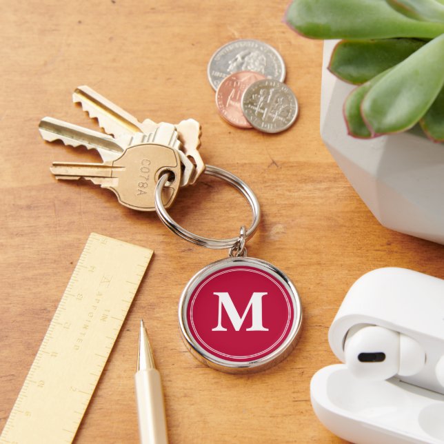 Create Personalized Crimson Red Monogram Keychain (Desk)