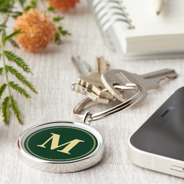 Create Personalized Green Gold Monogram Keychain (Create Personalized Green Gold Monogram Keychain)