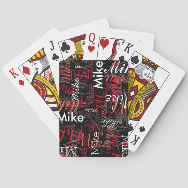 Create Personalized Name Red/Black Pattern Poker Cards (Back)