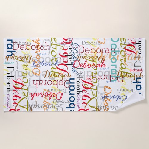 create personalized name typography beach towel
