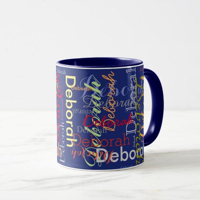 create personalized Name typography blue Mug (Front Right)