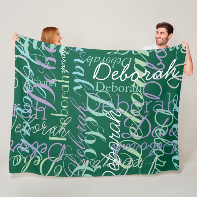 Create Personalized Name Typography dark-green Fleece Blanket (In Situ)