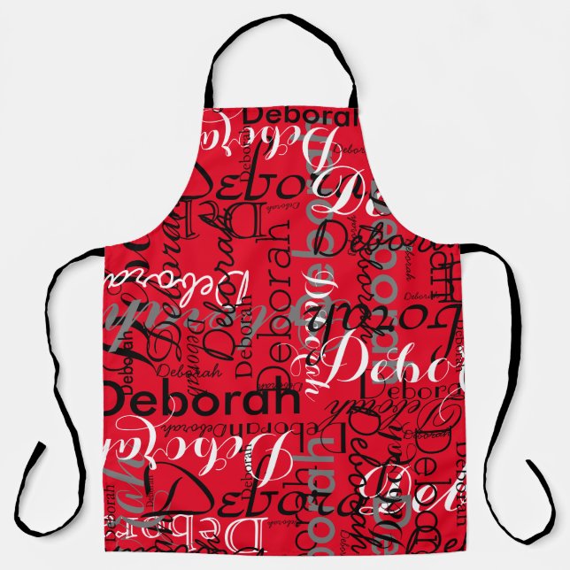 Create personalized name typography red apron (Front)