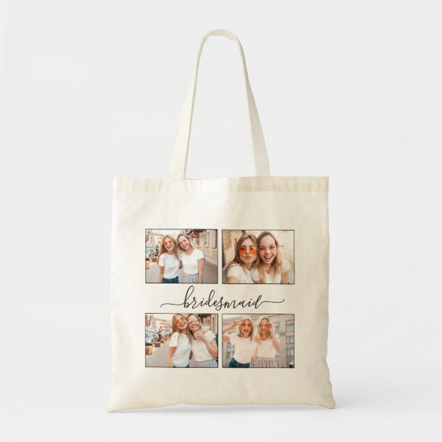 Create Personalized Photo Collage Bridesmaid Tote Bag (Front)