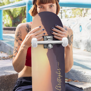 Create Personalized Photo Gold Monogram Name Maple Skateboard