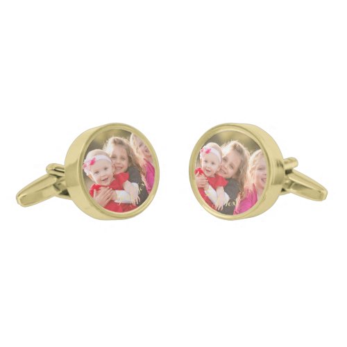 Create Personalized Photo Text Gold Plated Brass Cufflinks