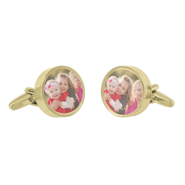 Create Personalized Photo Text Gold Plated Brass Cufflinks (Angled)