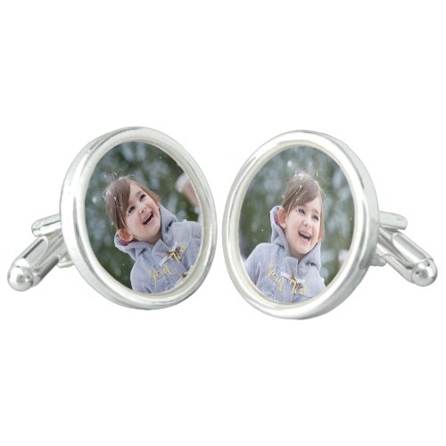 Create Personalized Photo Text Silver Plated Round Cufflinks