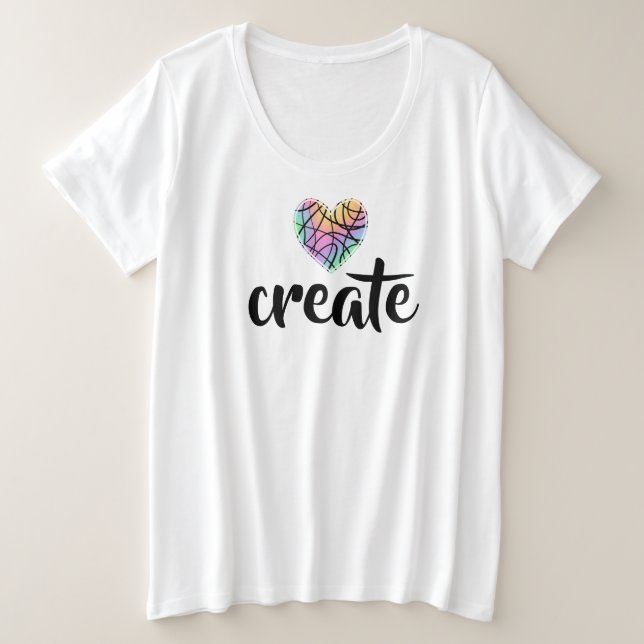 Create Rainbow Heart Women's Plus Size T-Shirt (Design Front)