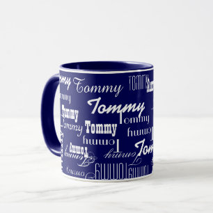Create Repeated Blue Name Pattern Mug
