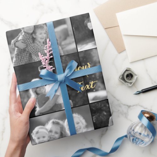 Create Vintage Look Black and White Photo Collage Wrapping Paper