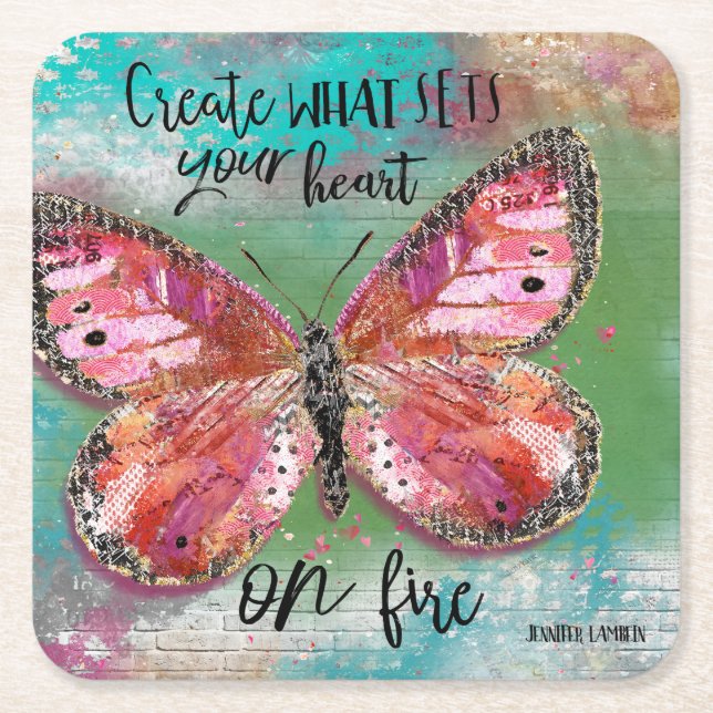 Create What Sets Your Heart On Fire Square Paper Coaster (Front)