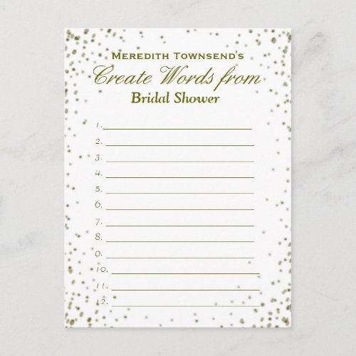 Create Words  Gold Confetti Invitation Postcard