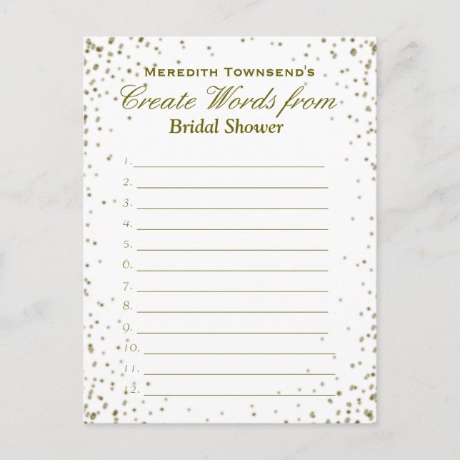 Create Words | Gold Confetti Invitation Postcard (Front)