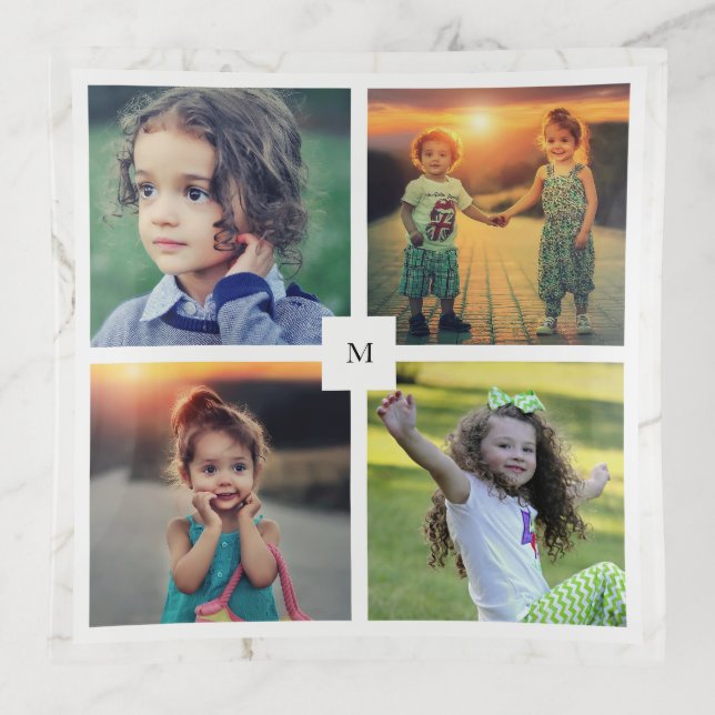 Create you own Family 4 photo collage marble Trinket Tray (Front)
