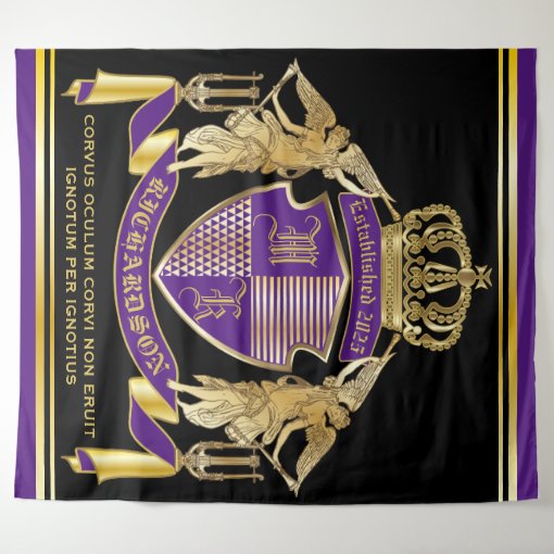 Create Your Coat of Arms Purple Gold Angel Emblem Tapestry | Zazzle