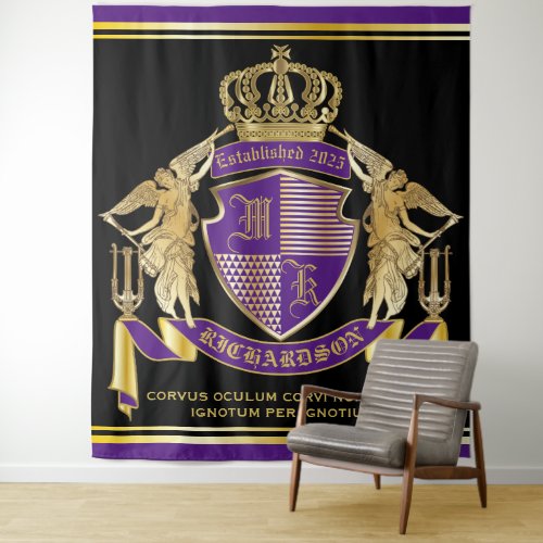 Create Your Coat of Arms Purple Gold Angel Emblem Tapestry