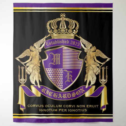 Create Your Coat of Arms Purple Gold Angel Emblem Tapestry | Zazzle