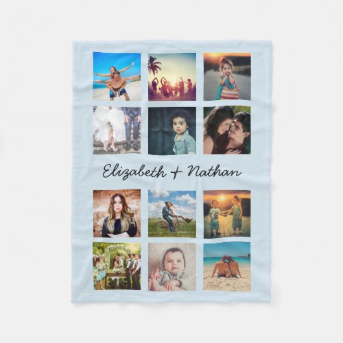 Create Your Custom 12 Family Photo Collage Blue Fleece Blanket