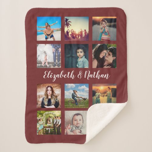 Create Your Custom 12 Photo Collage Family Friends Sherpa Blanket