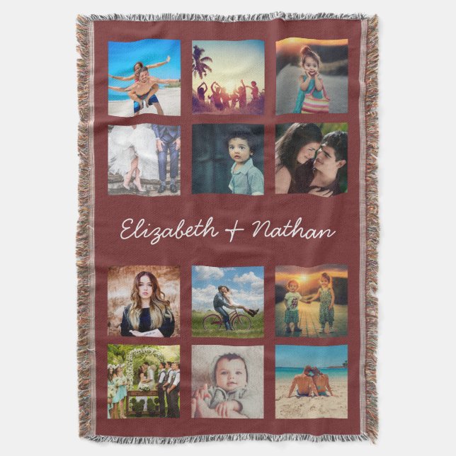 Create Your Custom 12 Photo Collage Family Friends Throw Blanket (Front Vertical)