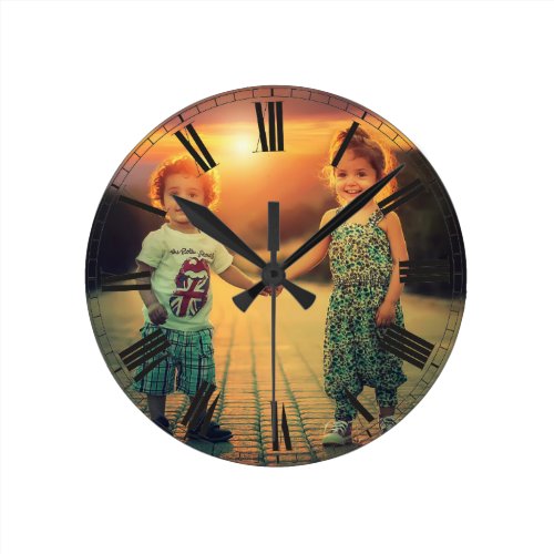 Create Your Custom Family Keepsake Photo Round Clock - Decorative personalizable classical elegant round clock design with your custom photo, image or logo.