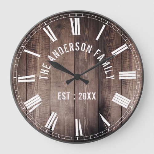 Create Your Custom Family Name Rustic Farmhouse Large Clock